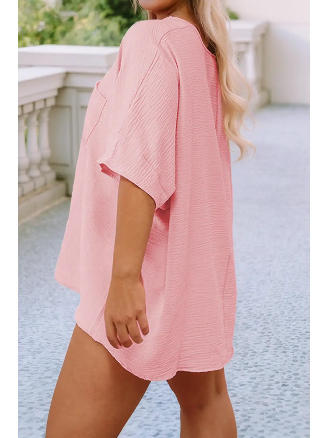 Textured Half Sleeve V Neck - Plus Size