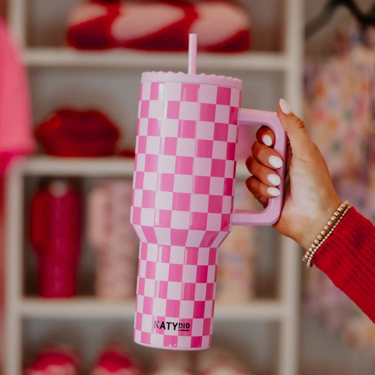 Pink Checker Stainless Tumbler