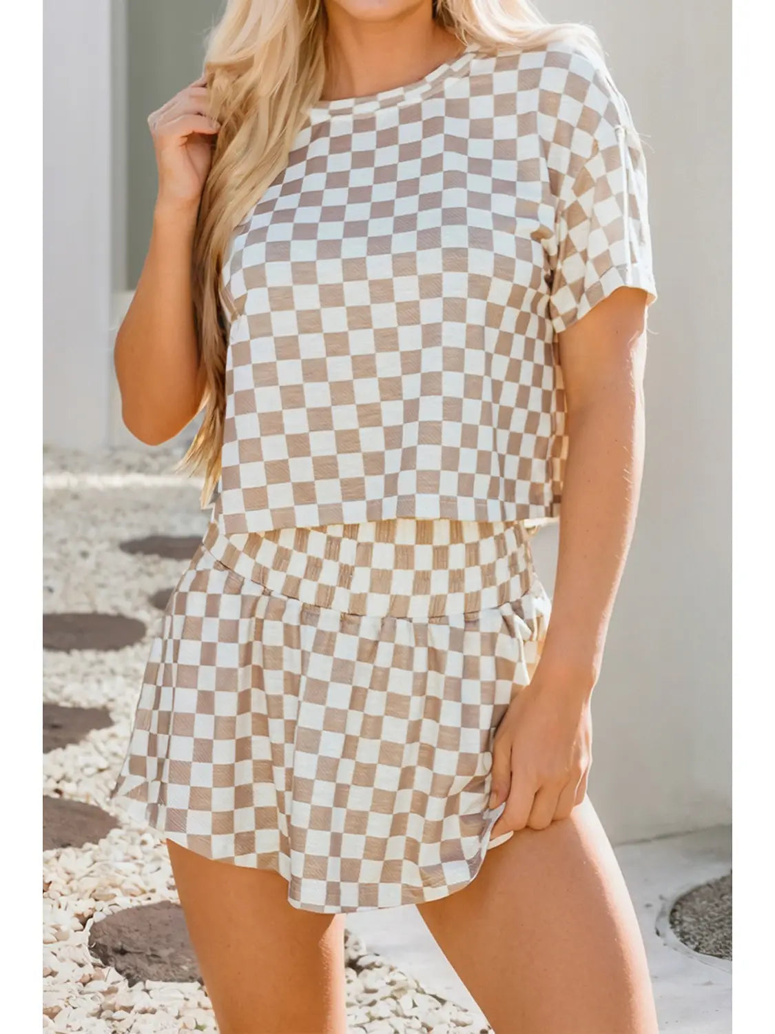 Checkerboard T Shirt and Skorts 2 Piece Outfit
