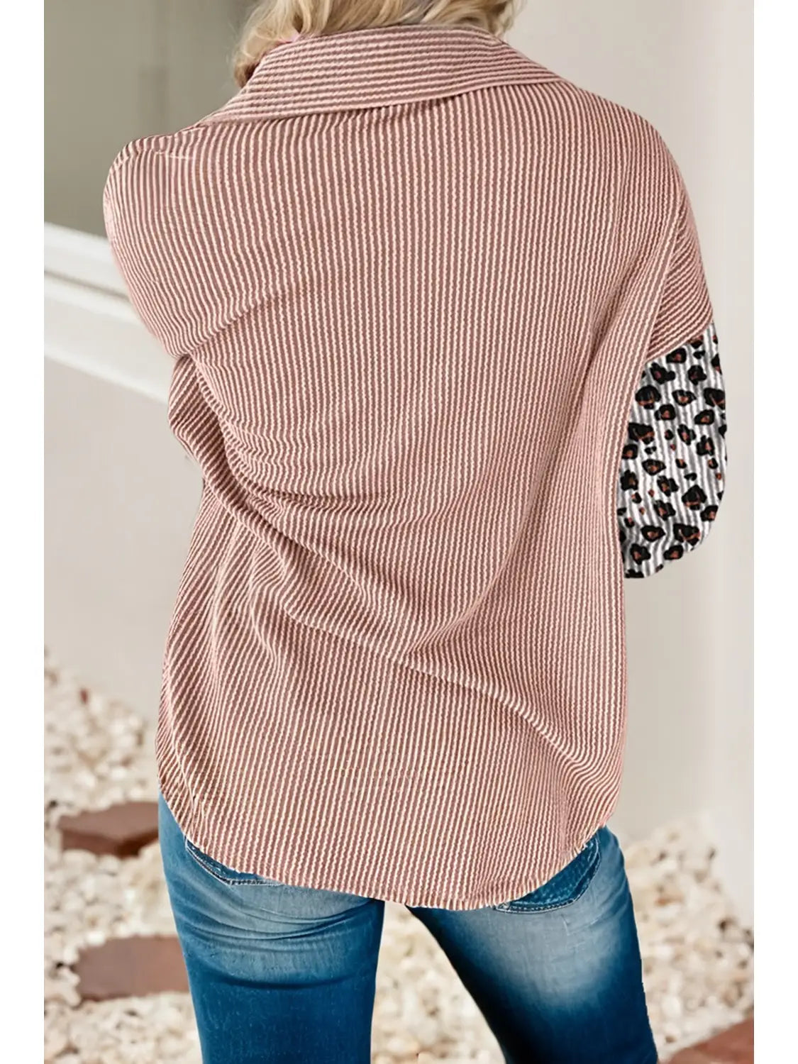 Leopard Patched Twisted Ribbed Western Casual Shacket