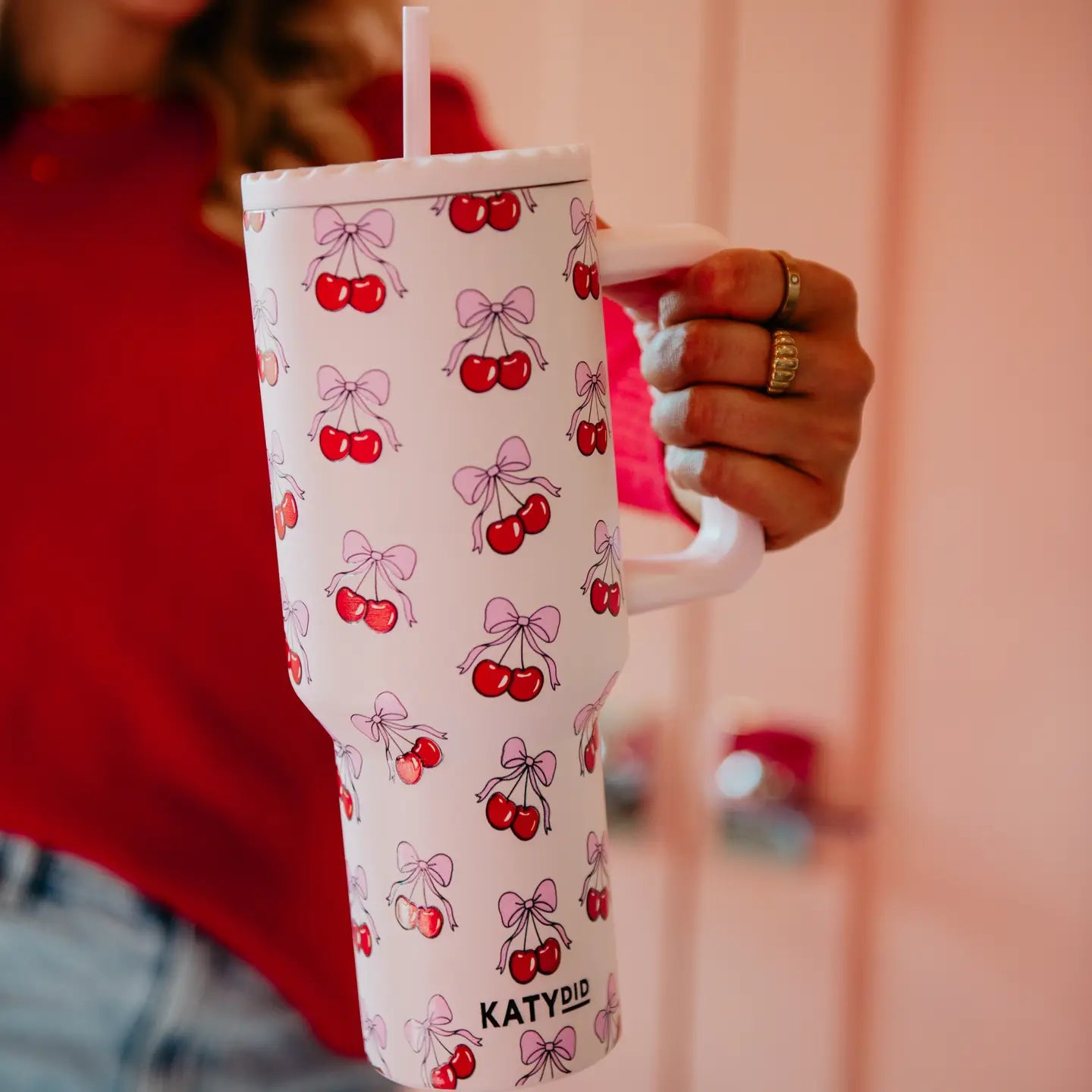 Cherry Bow 38oz Tumbler - Light Pink