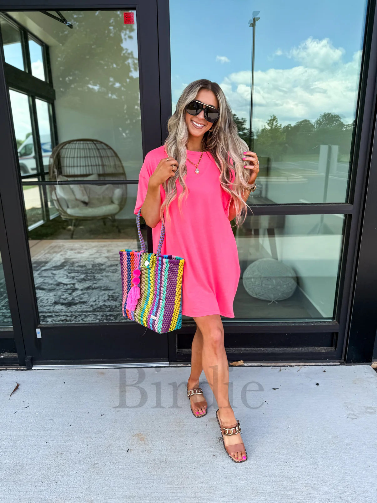 Hot Pink Relaxed Lightweight Slub Dress