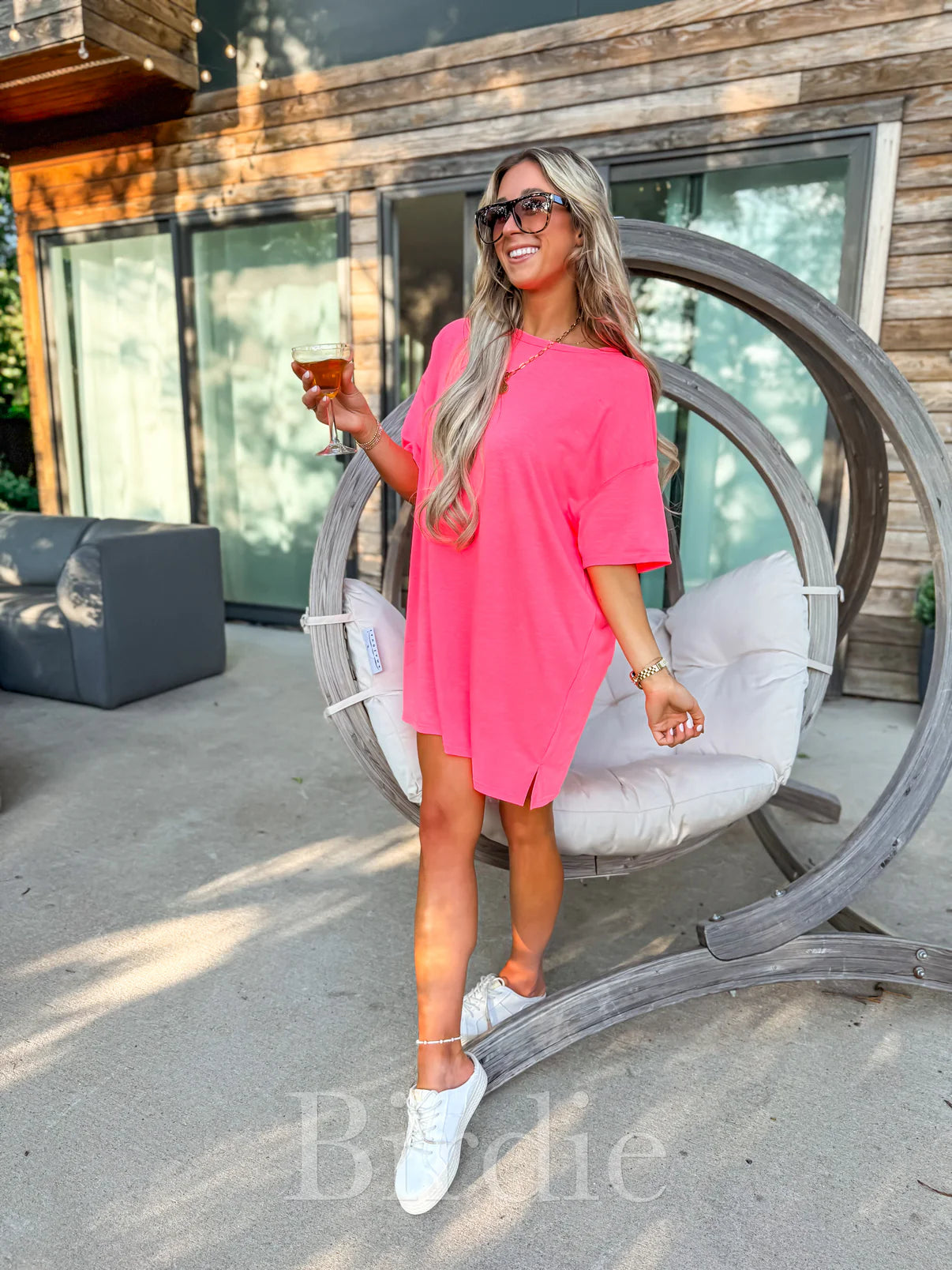 Hot Pink Relaxed Lightweight Slub Dress