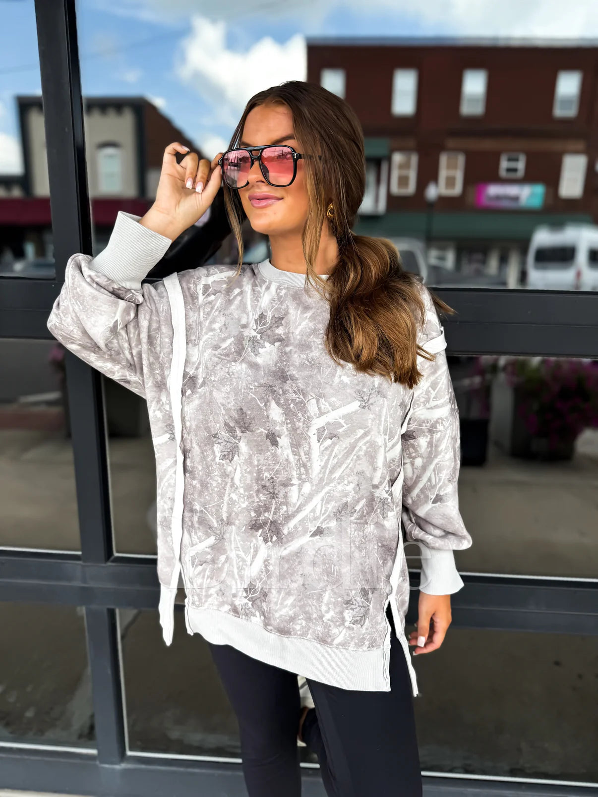 *Pre-Order* Light Camo Double Front Slit Oversized Pullover Crewneck