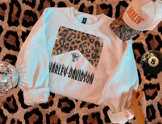 Leopard on top of Harley tee or sweatshirt
