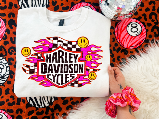 Hot pink & checker with faces cycle tee or sweatshirt