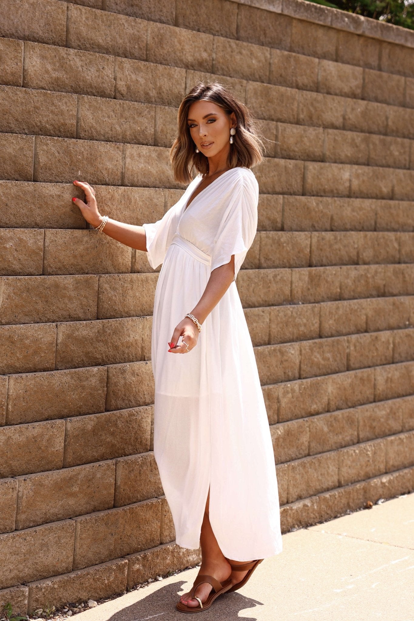 Angelica White Plunging V Neck Maxi Dress - FINAL SALE