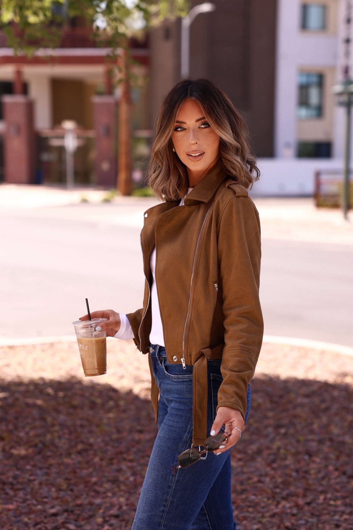 Audrey Taupe Vegan Suede Moto Jacket