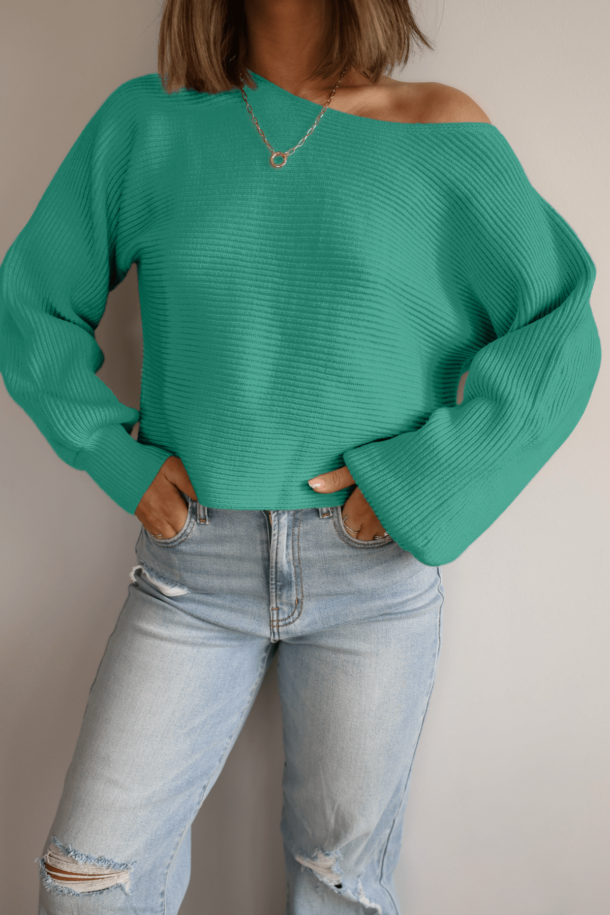 Avery Ribbed Boat Neck Sweater - Green - FINAL SALE