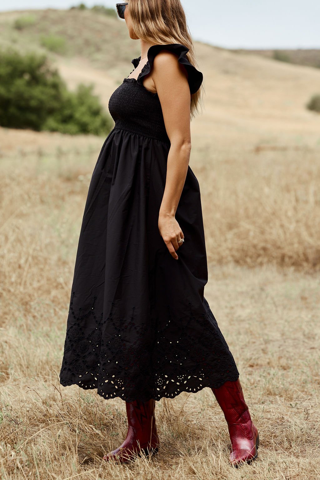Backroad Beauty Smocked Midi Dress - Black