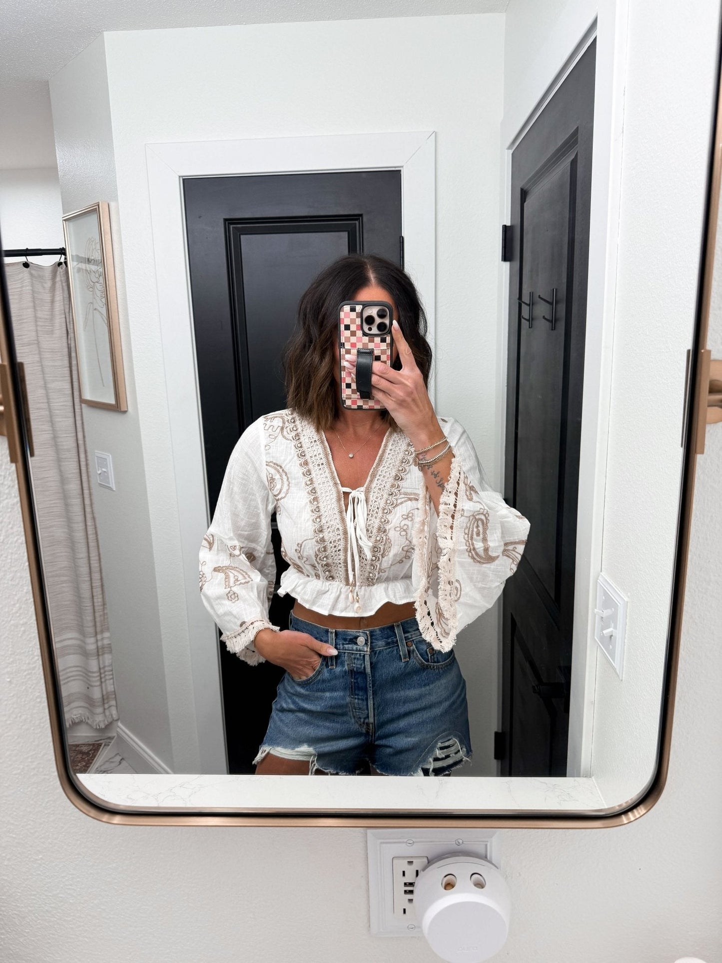 Boho Paisley Print Embellished Detail Top