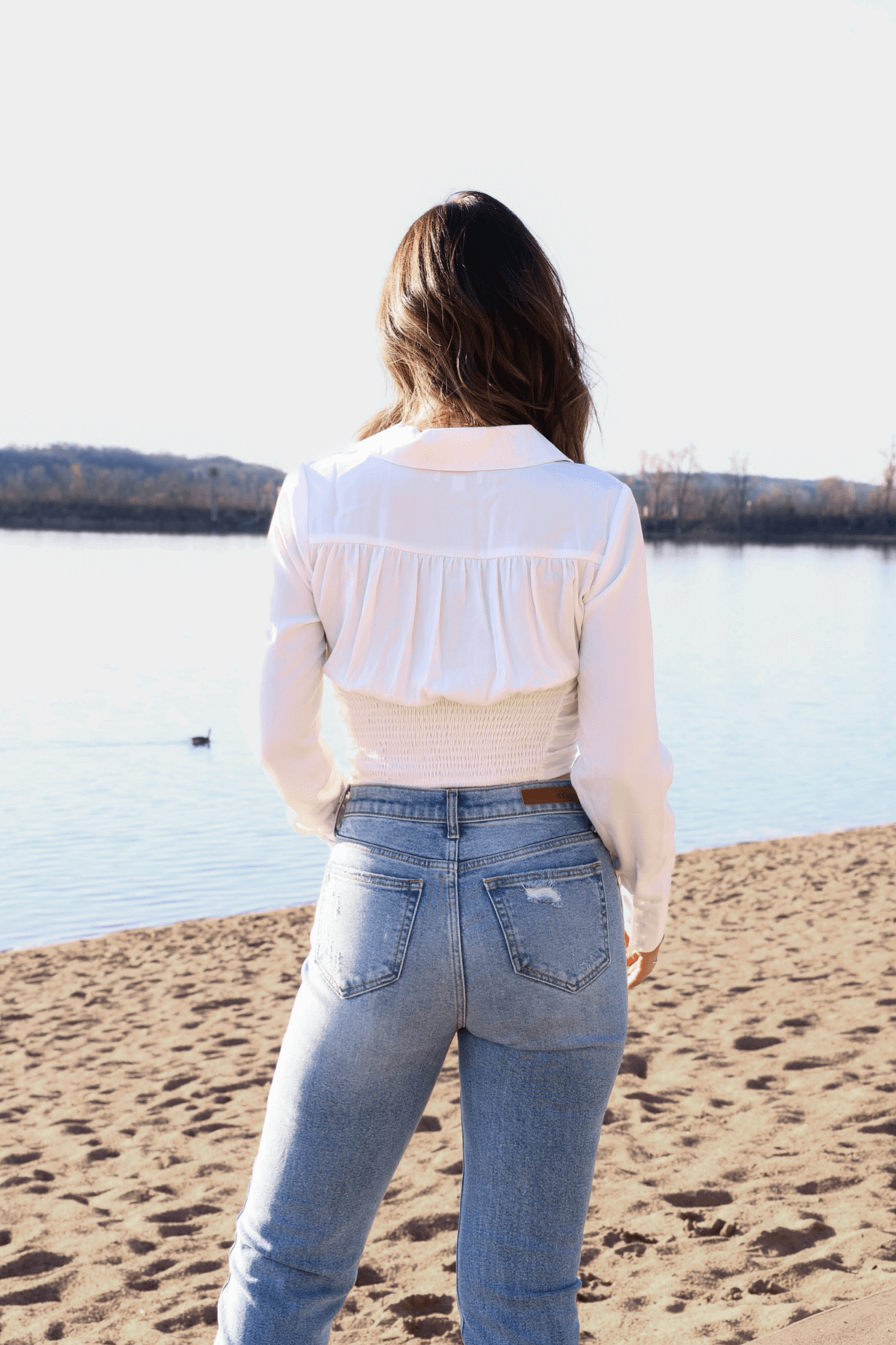 Bridal Bay White Cinched Long Sleeve Blouse - FINAL SALE