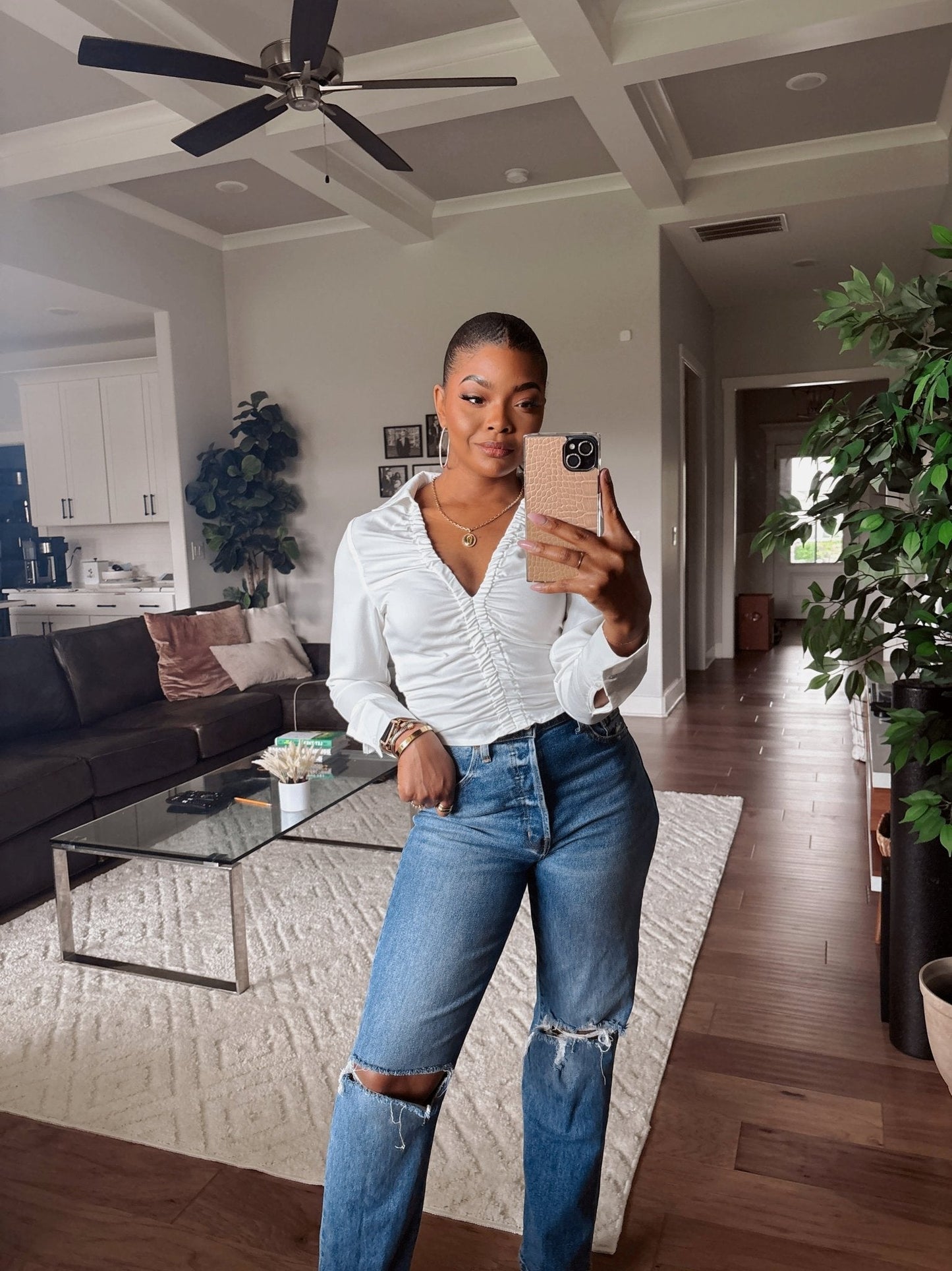Bridal Bay White Cinched Long Sleeve Blouse - FINAL SALE