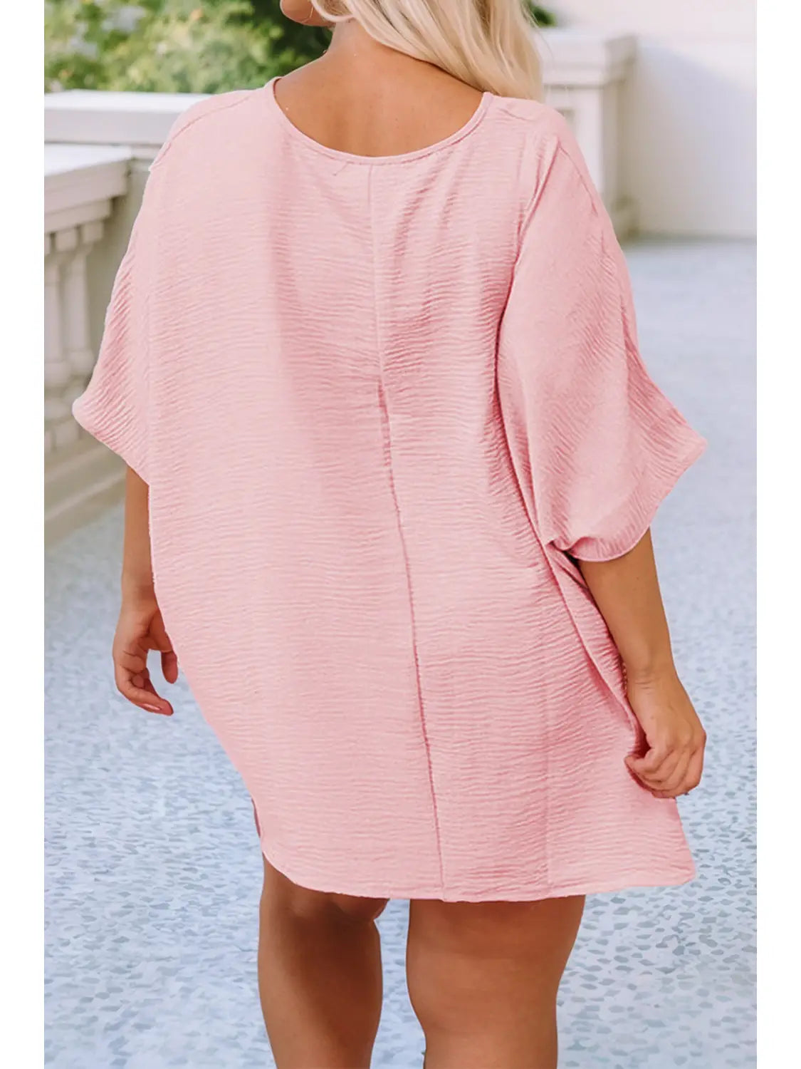Textured Half Sleeve V Neck - Plus Size