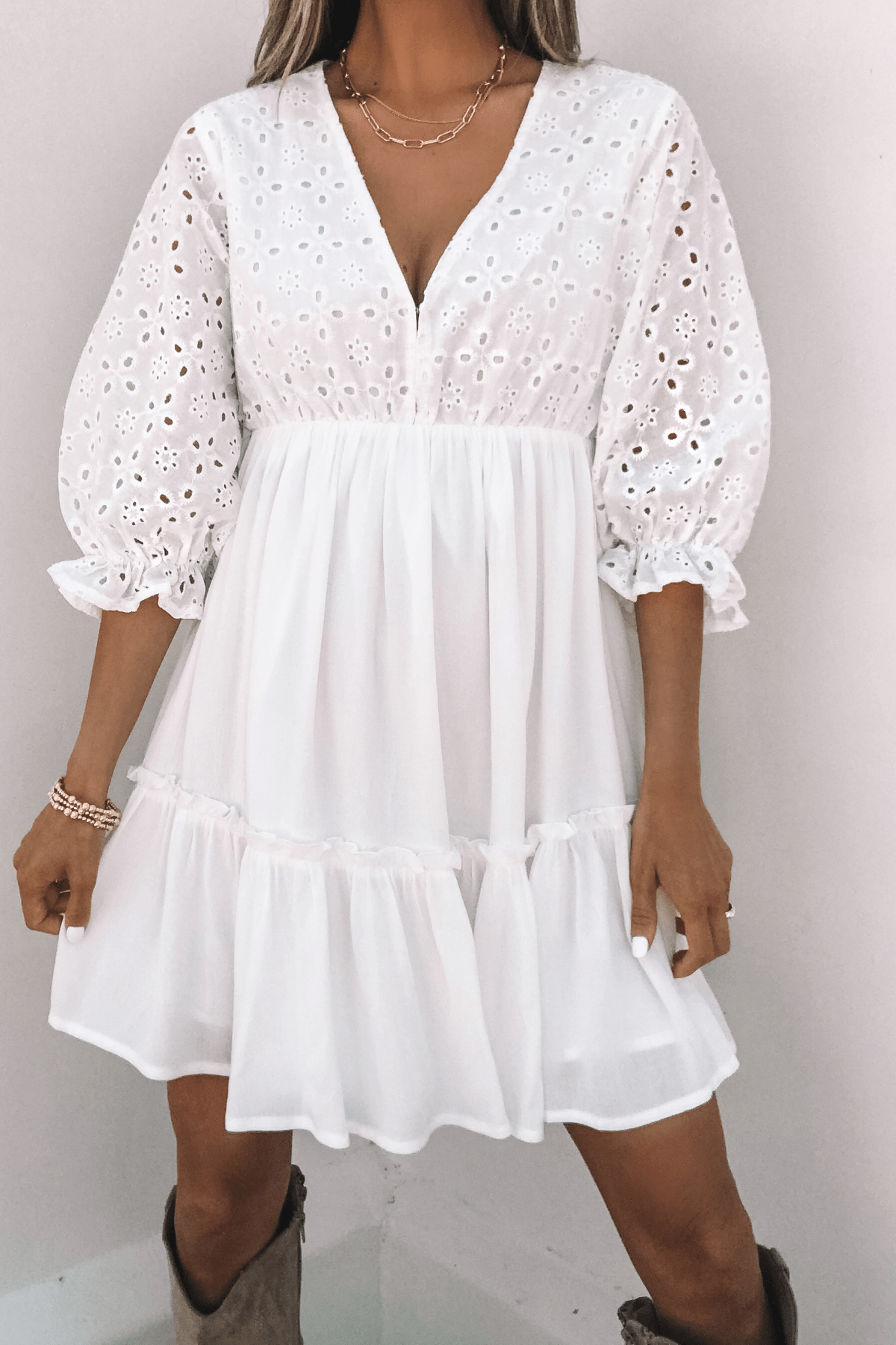 Chloe White Eyelet Tiered Mini Dress - FINAL SALE