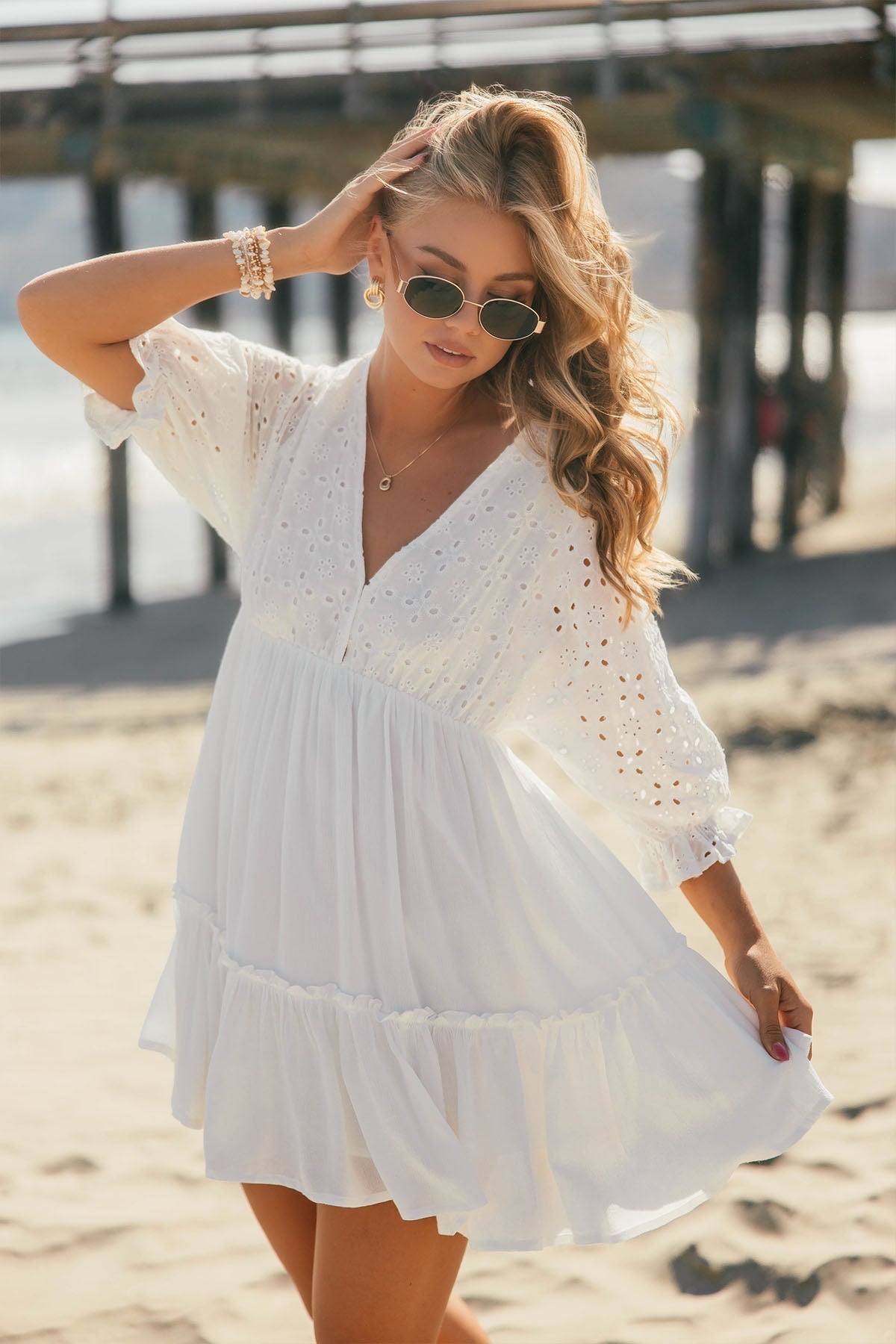 Chloe White Eyelet Tiered Mini Dress - FINAL SALE