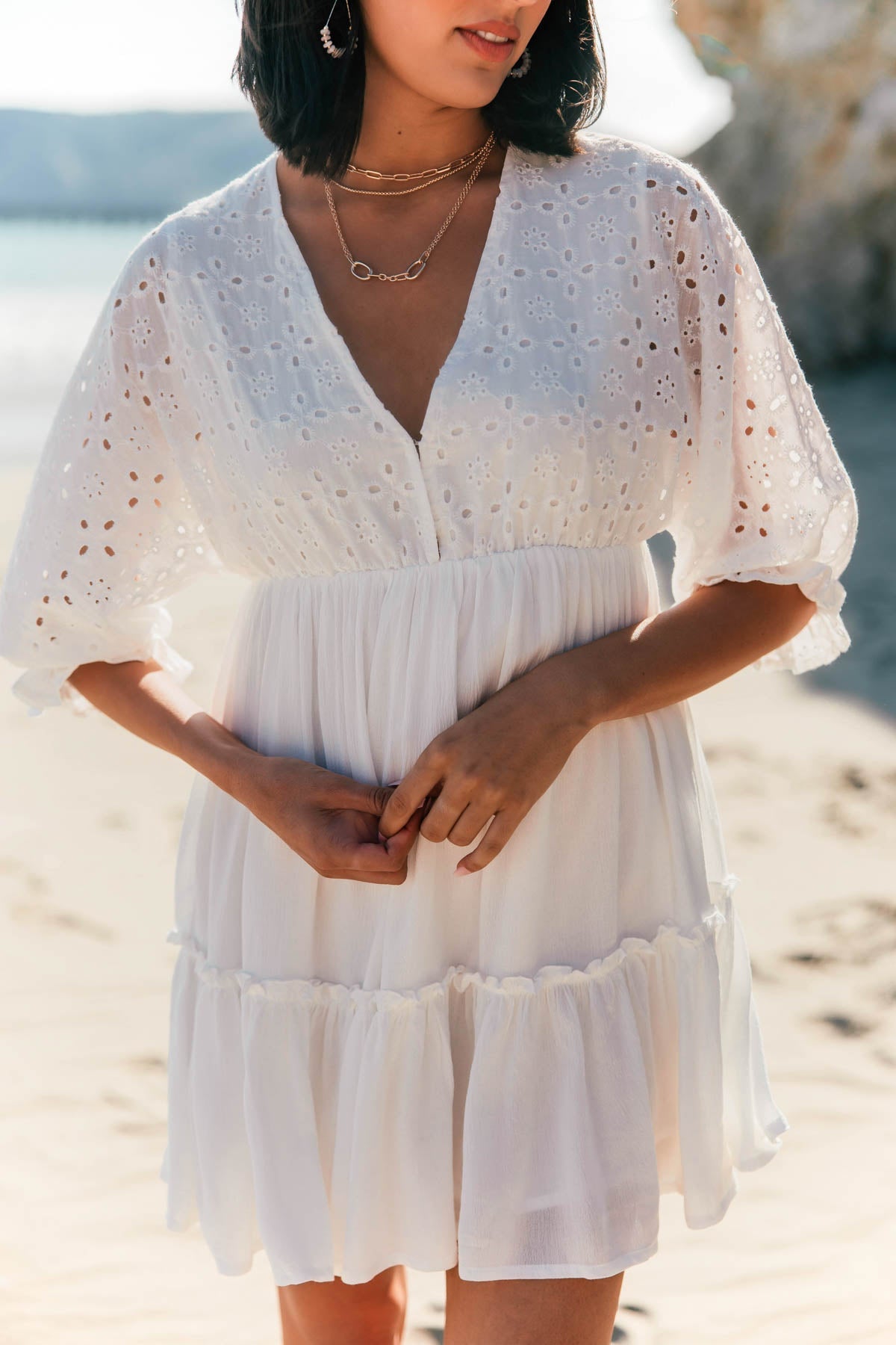 Chloe White Eyelet Tiered Mini Dress - FINAL SALE