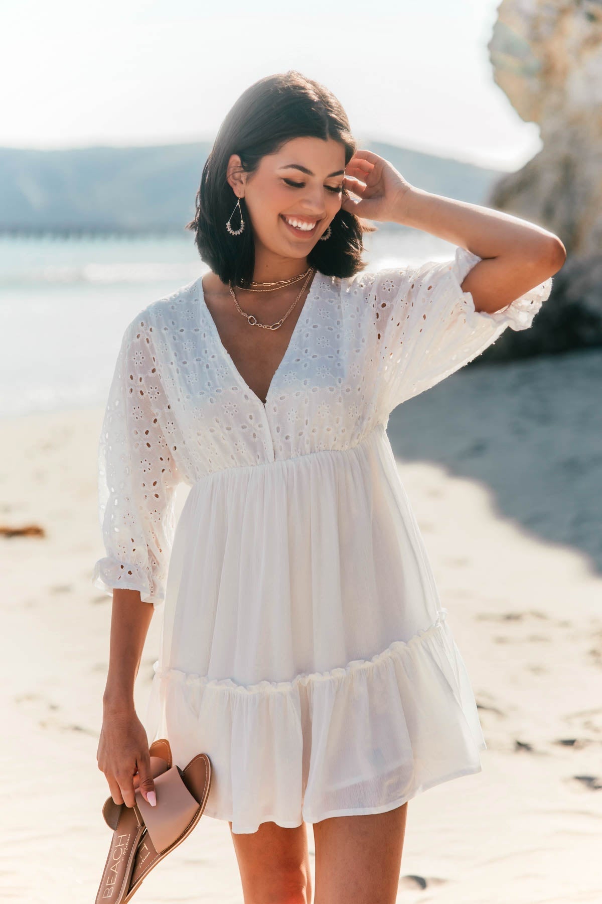 Chloe White Eyelet Tiered Mini Dress - FINAL SALE