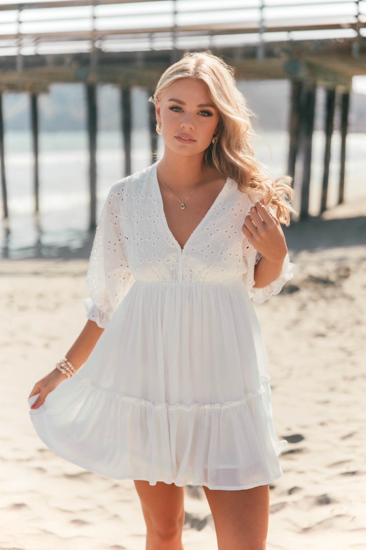 Chloe White Eyelet Tiered Mini Dress - FINAL SALE