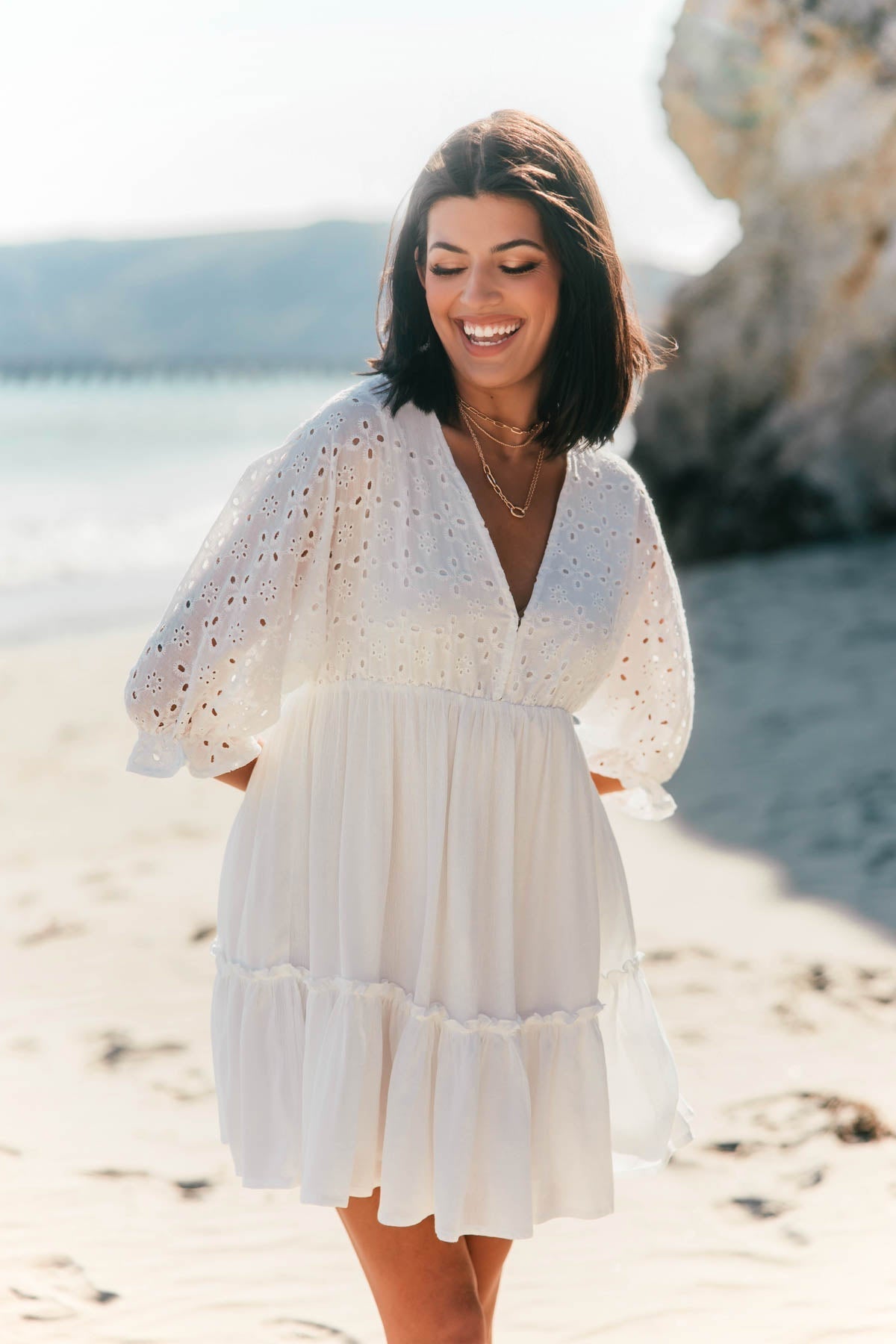 Chloe White Eyelet Tiered Mini Dress - FINAL SALE