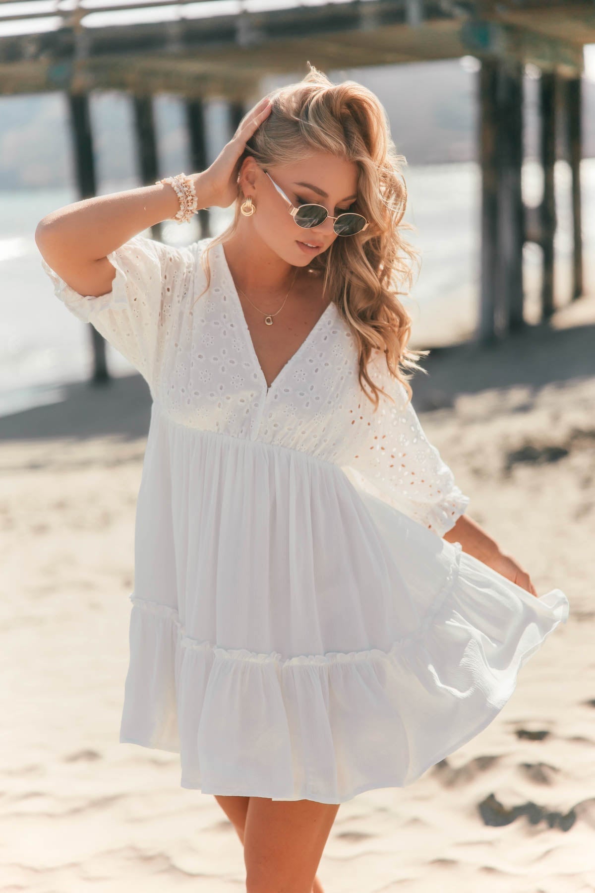 Chloe White Eyelet Tiered Mini Dress - FINAL SALE