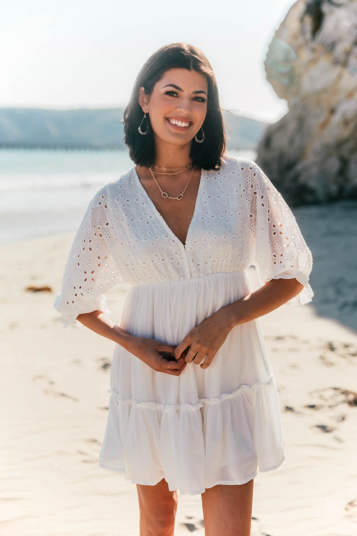 Chloe White Eyelet Tiered Mini Dress - FINAL SALE