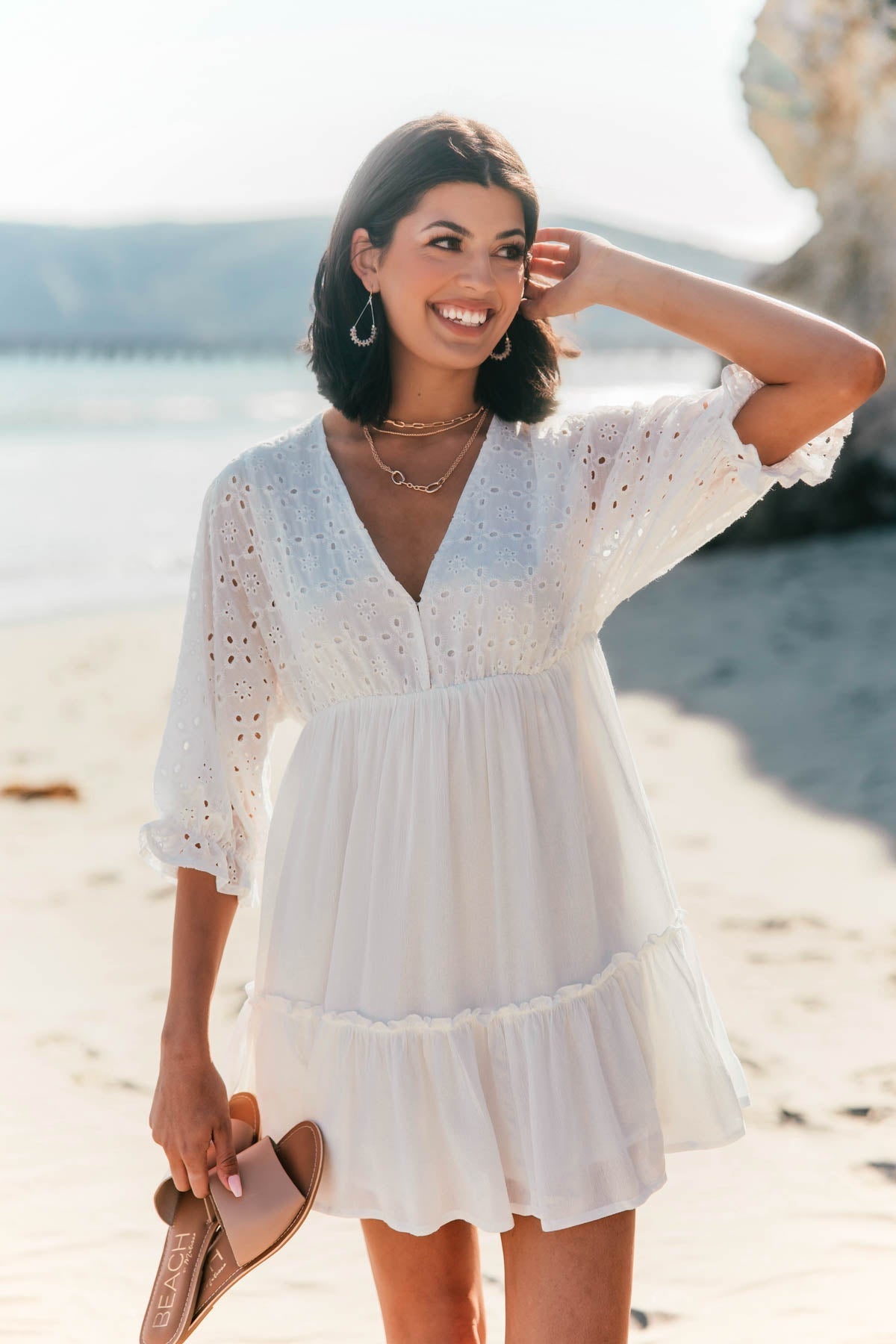 Chloe White Eyelet Tiered Mini Dress - FINAL SALE