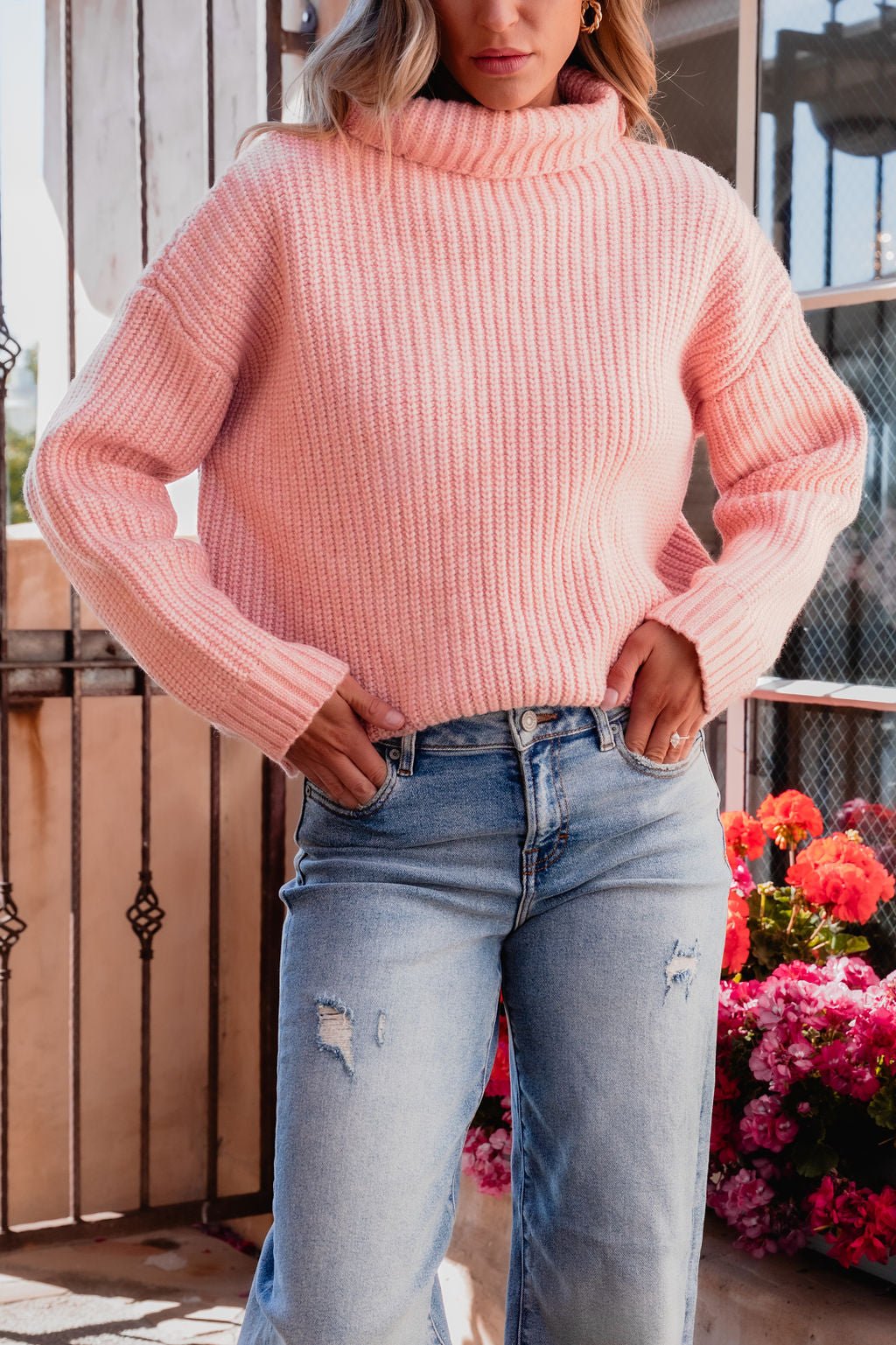 Chunky Pink Ribbed Turtleneck Sweater - FINAL SALE