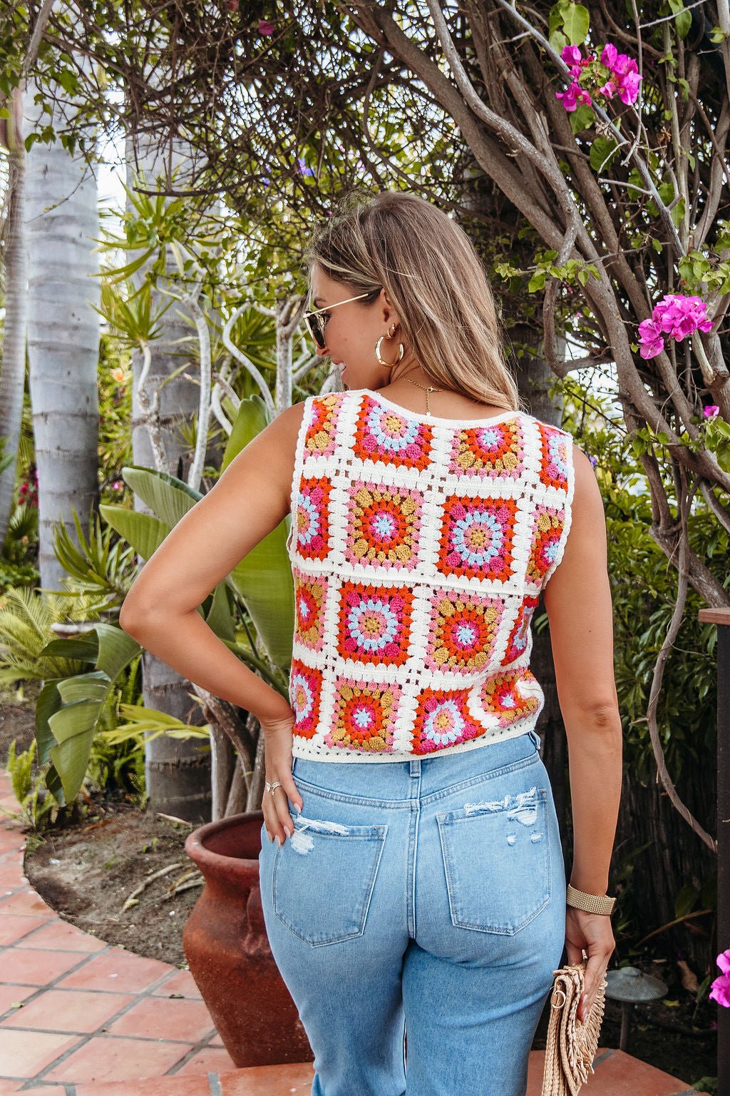 Clementine Multi Color Crochet Patchwork Vest