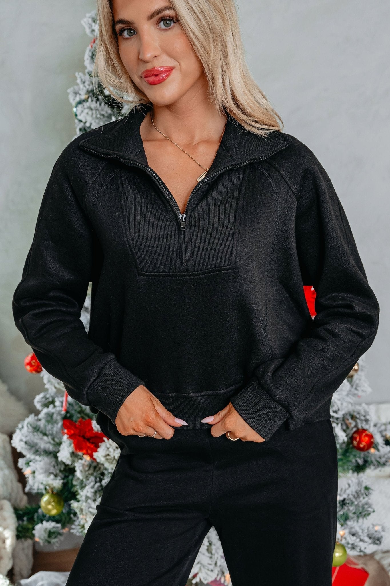 Comfort Lounge Black Half Zip Sweatshirt - FINAL SALE