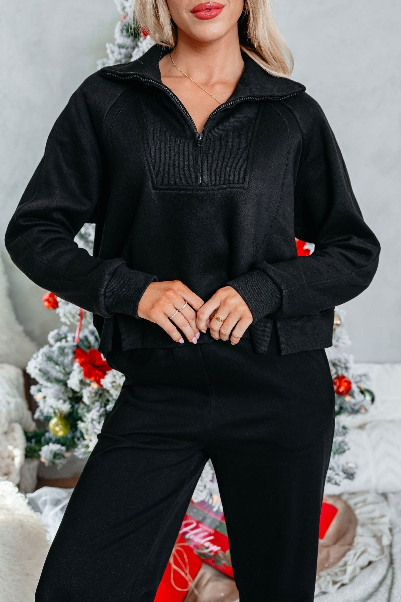 Comfort Lounge Black Half Zip Sweatshirt - FINAL SALE