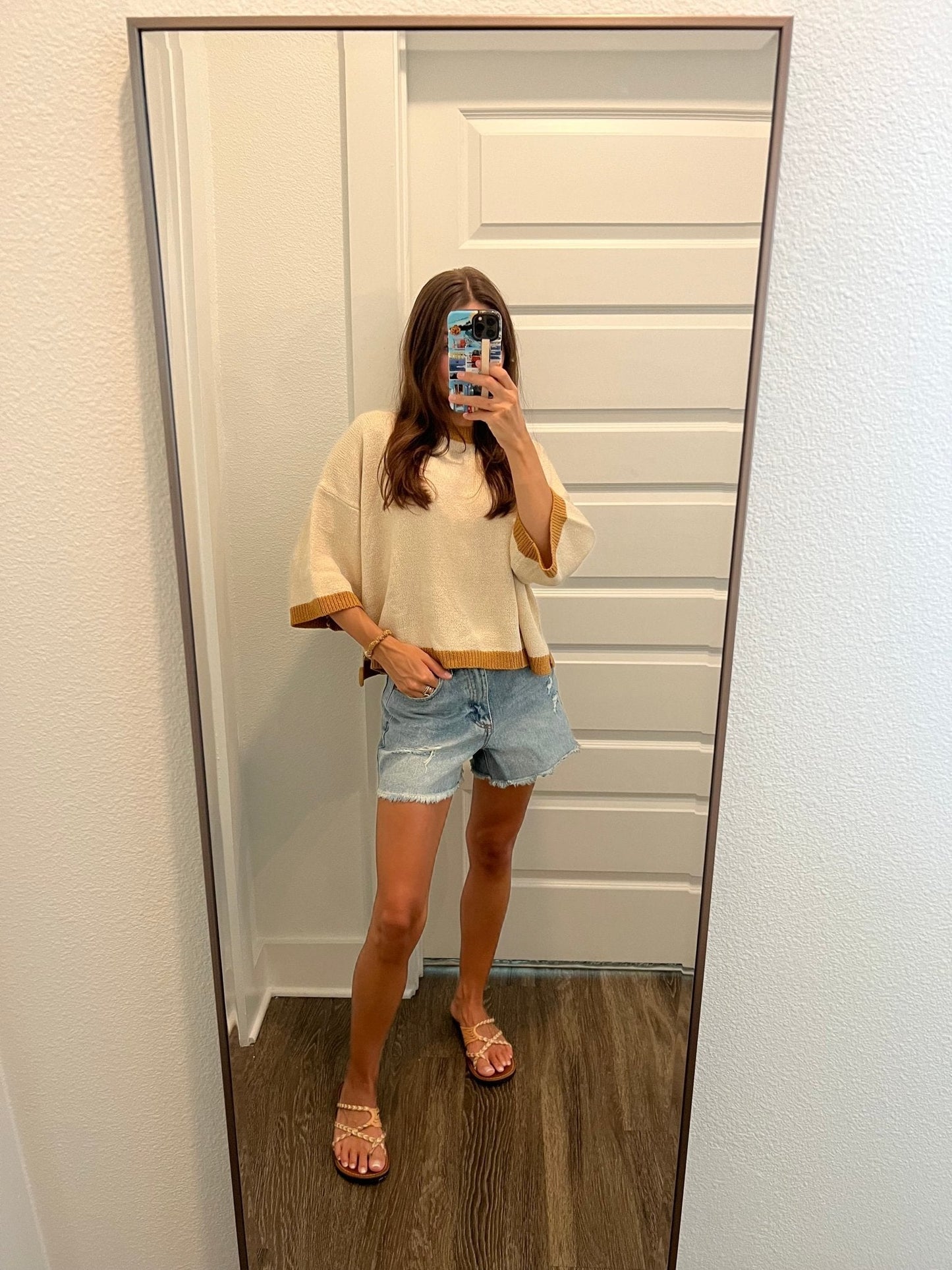 Cream Color Block Pullover Sweater