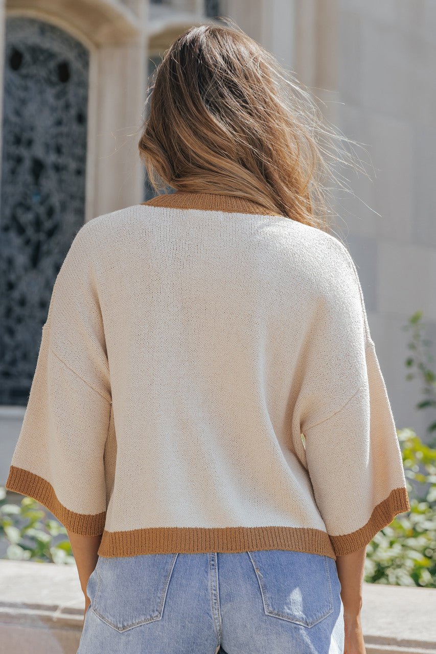 Cream Color Block Pullover Sweater
