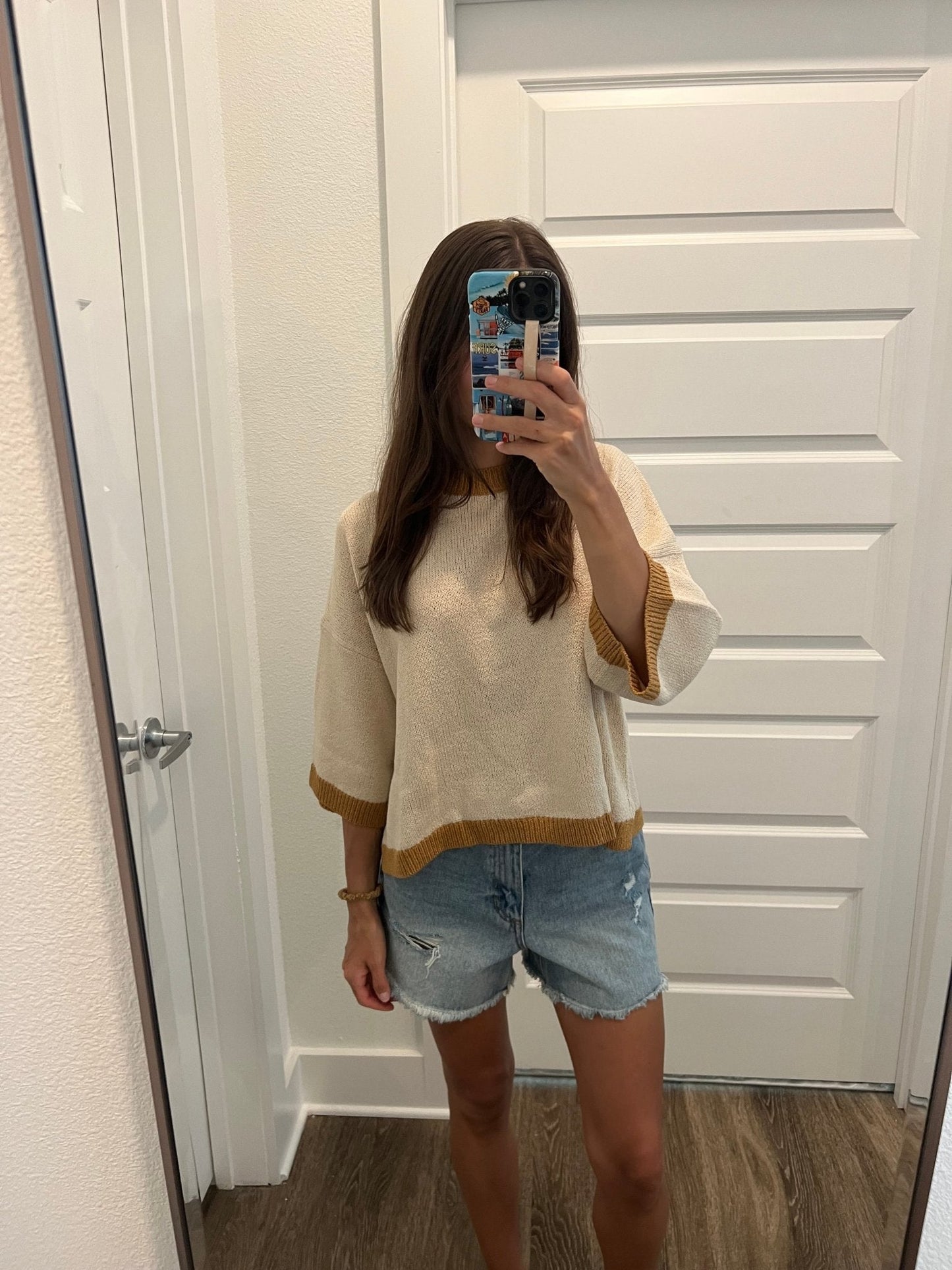 Cream Color Block Pullover Sweater