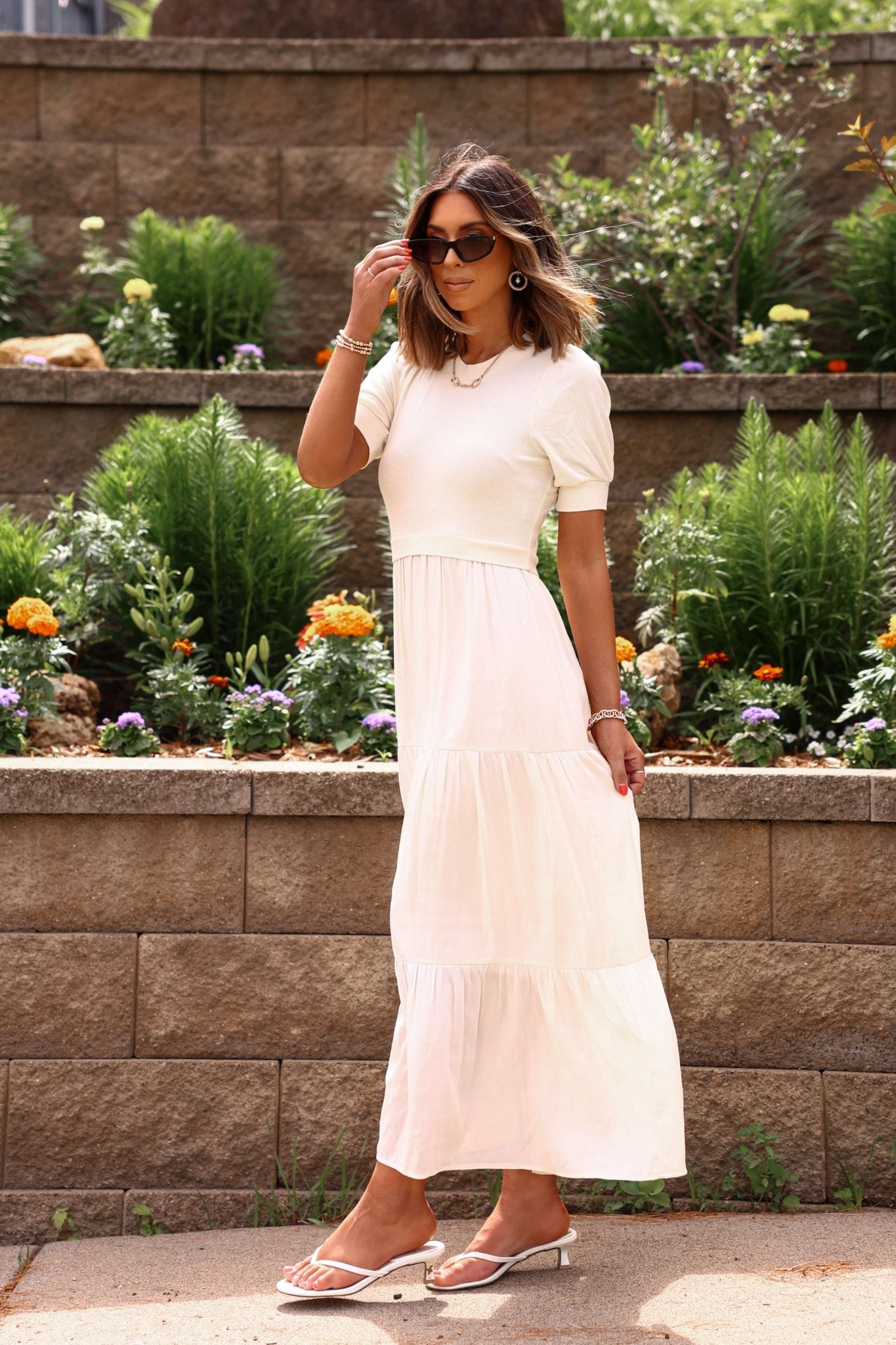 Cream Contrast Tiered Maxi Dress