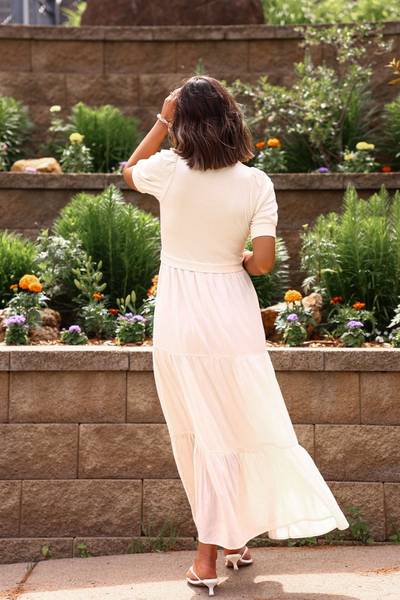 Cream Contrast Tiered Maxi Dress