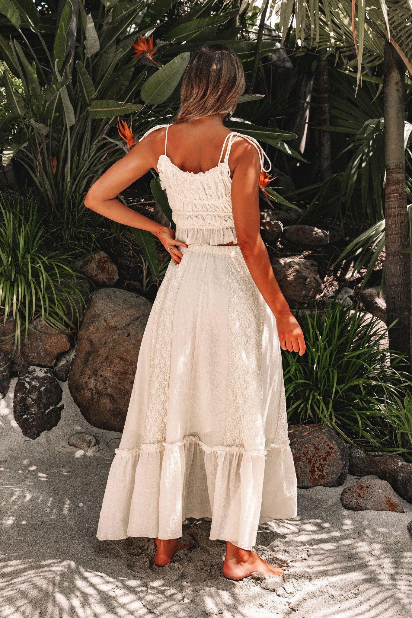 Cream Floral Ruffled Trim Lace Cami