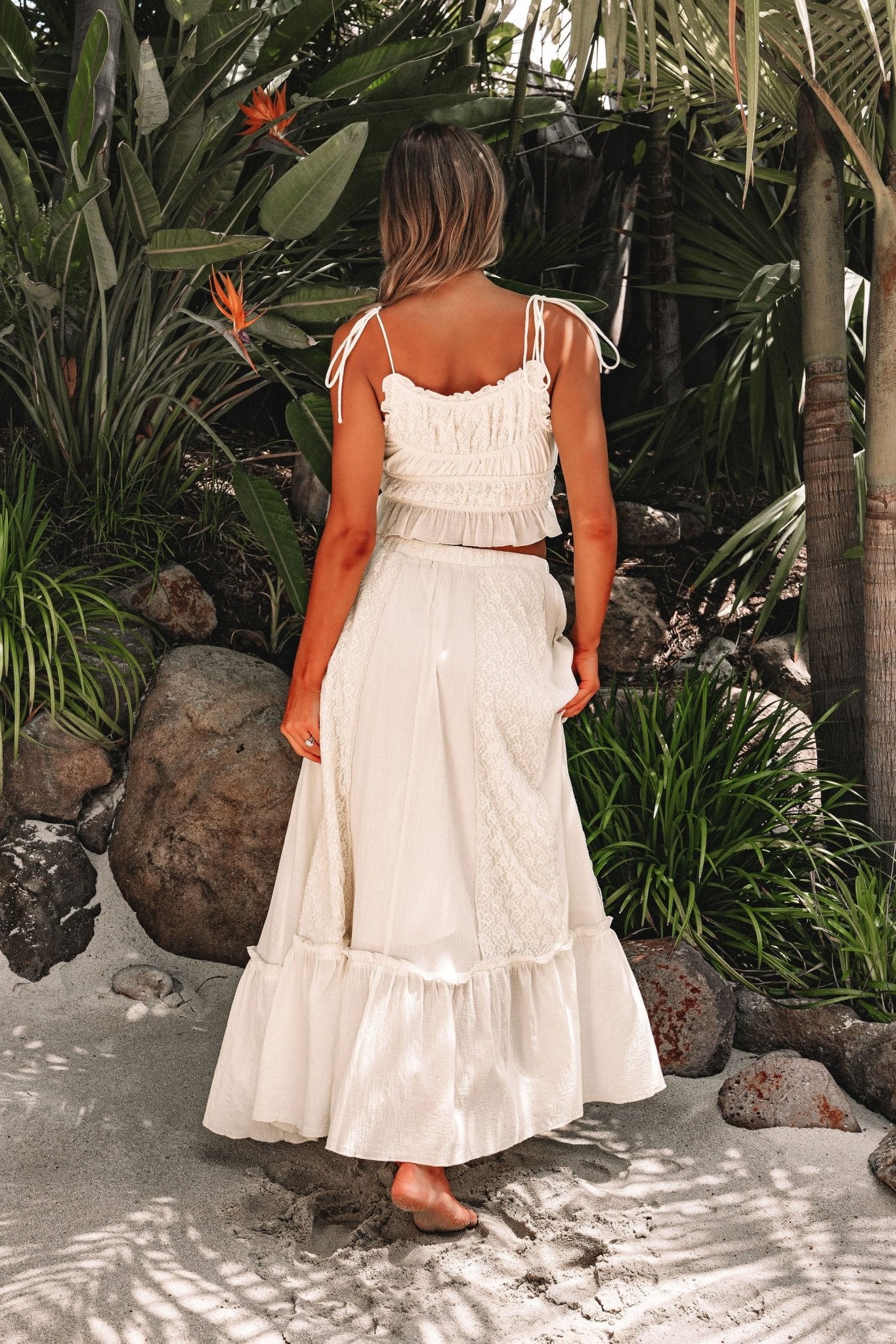 Cream Floral Ruffled Trim Lace Cami