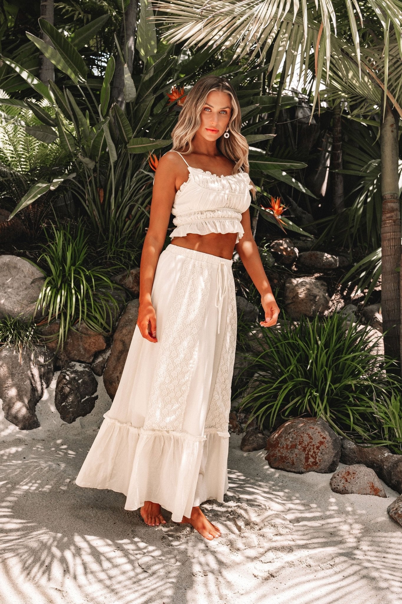 Cream Floral Ruffled Trim Lace Cami