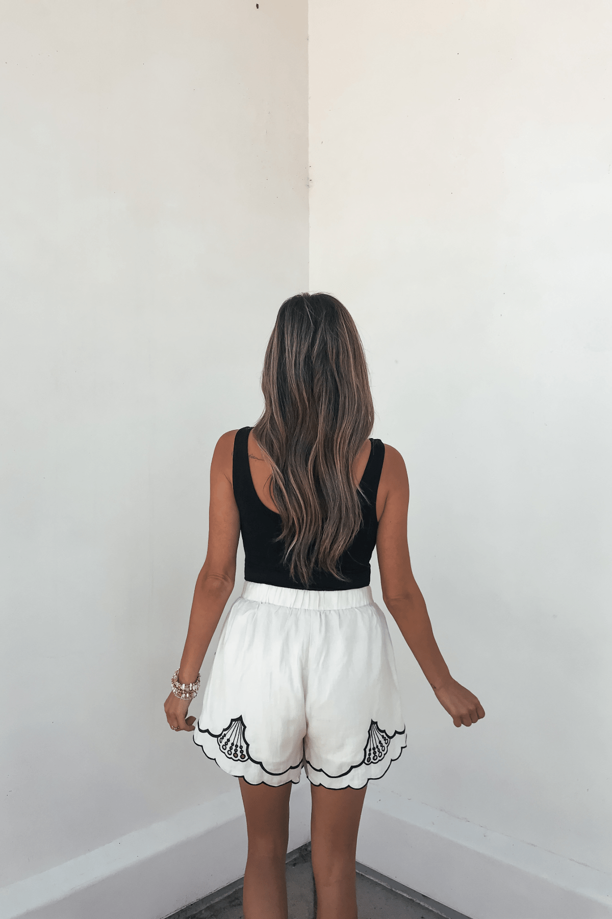 Dahlia Beige Embroidered Shorts