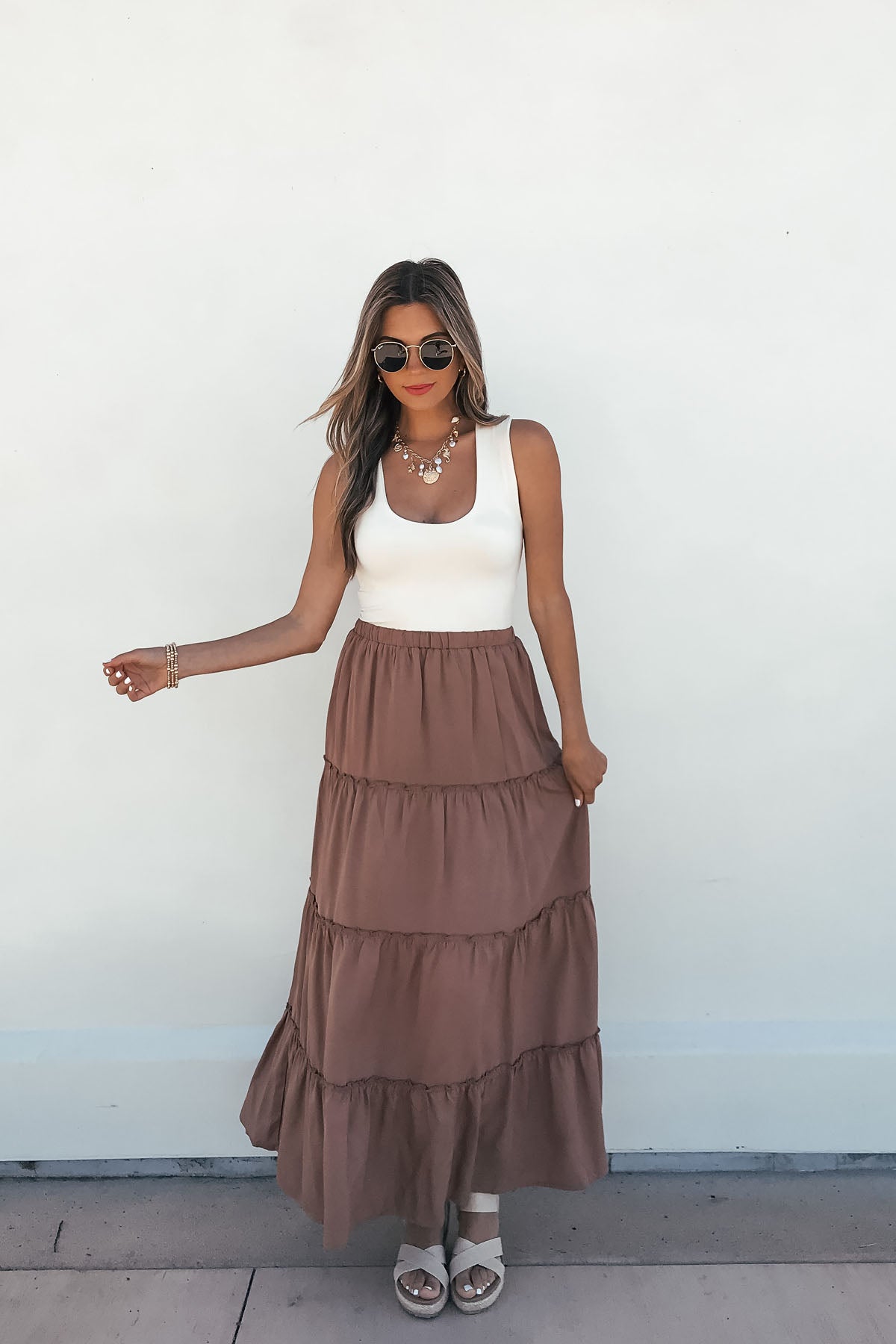 Desert Dancer Brown Ruffle Tiered Maxi Skirt - FINAL SALE