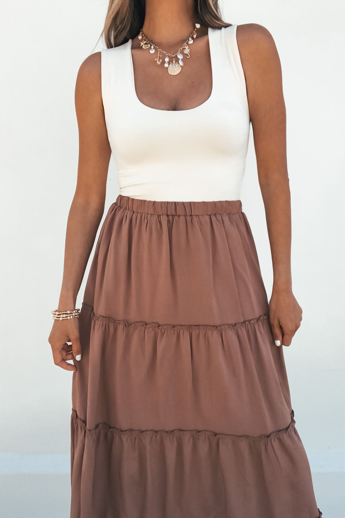 Desert Dancer Brown Ruffle Tiered Maxi Skirt - FINAL SALE