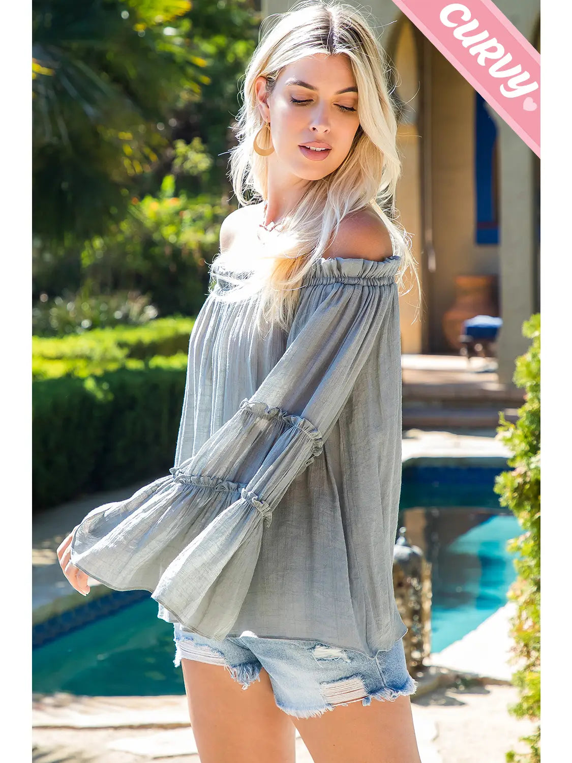 Plus Size Off Shoulder Tiered Sleeve Top