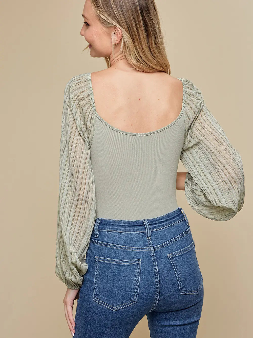 Contrast Sleeved Bodysuit - Sage