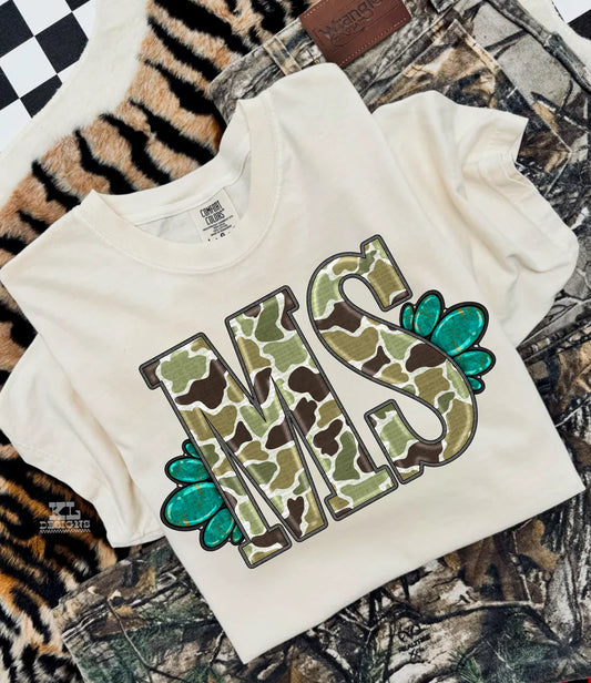 Turquoise & camo MS tee or sweatshirt