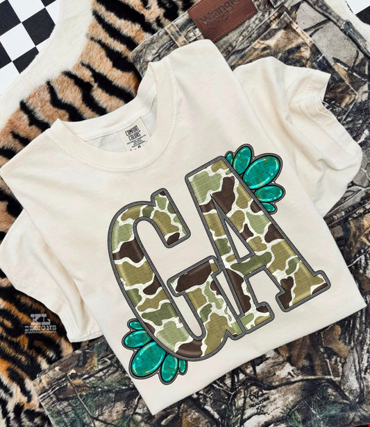 Turquoise & camo GA tee or sweatshirt