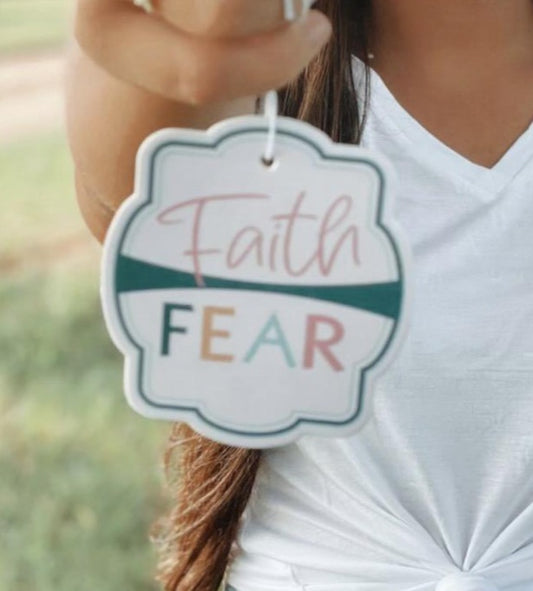 Faith Over Fear Air Freshener in pastel colors for car, home, office, or any space 