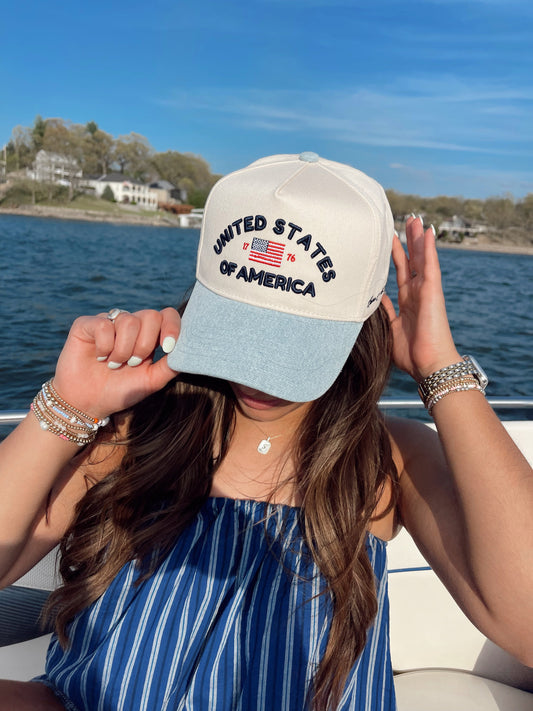 United States of America - Denim Blue Vintage Trucker Hat -PREORDER