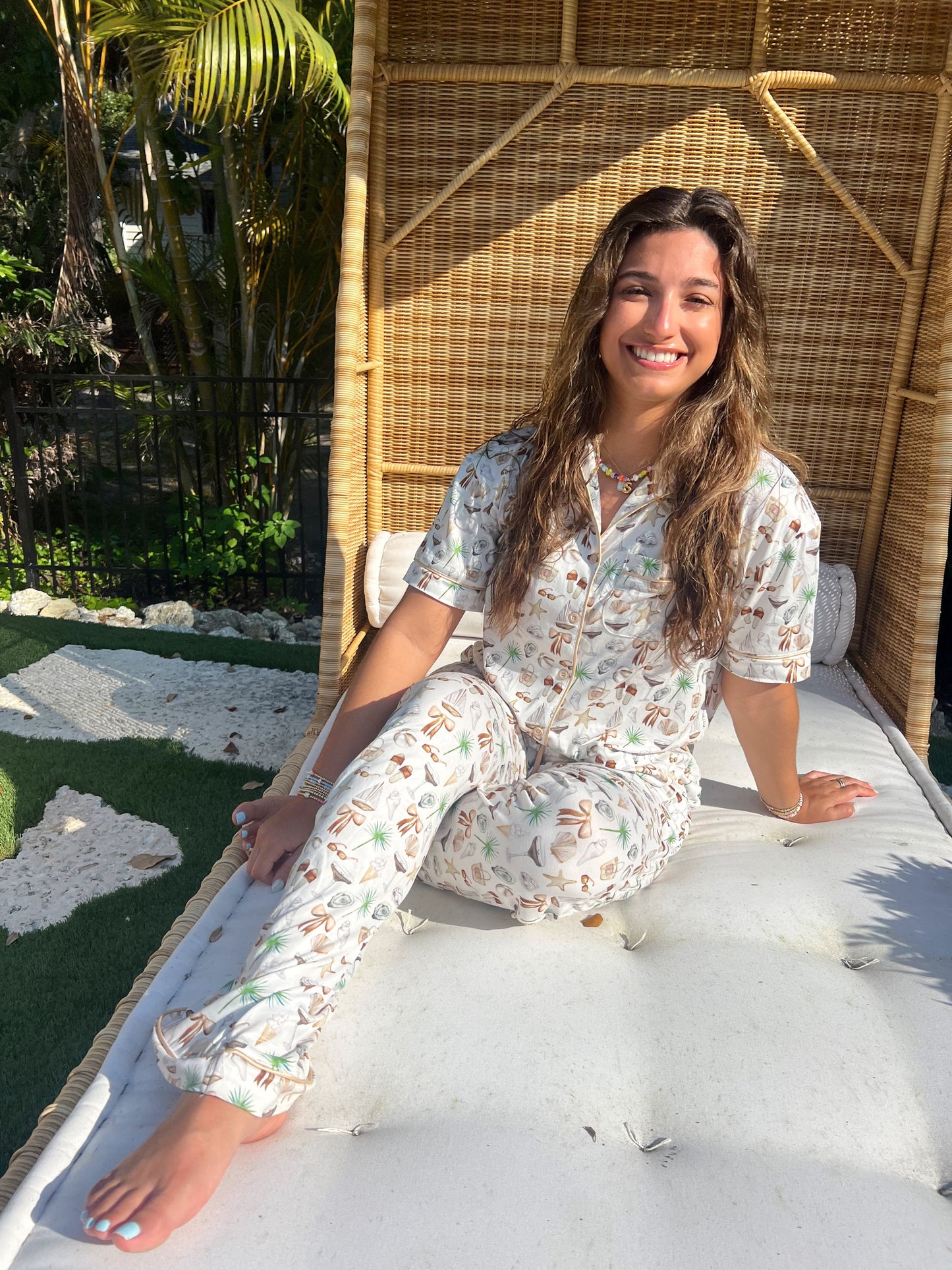 Neutral Coastal Cocktail - Short Sleeve + Pant Pajama Set