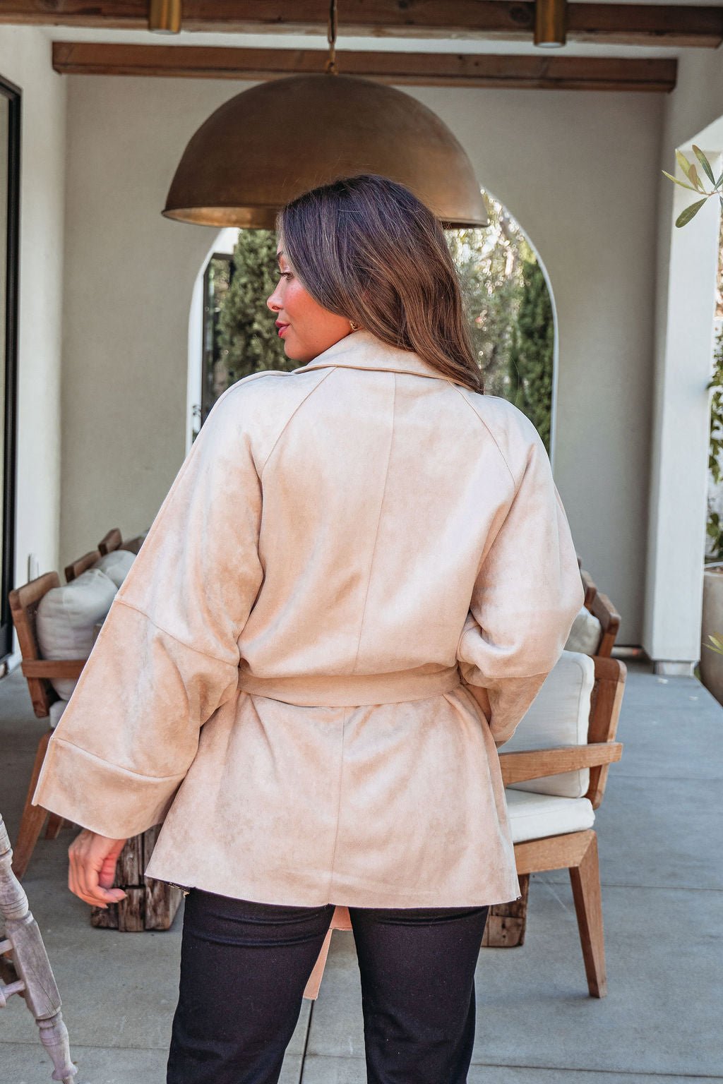 Beige Faux Suede Belted Coat